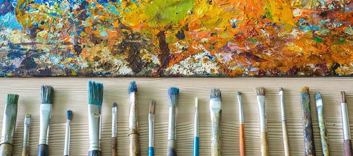 Paint Brushes and Used Palette
